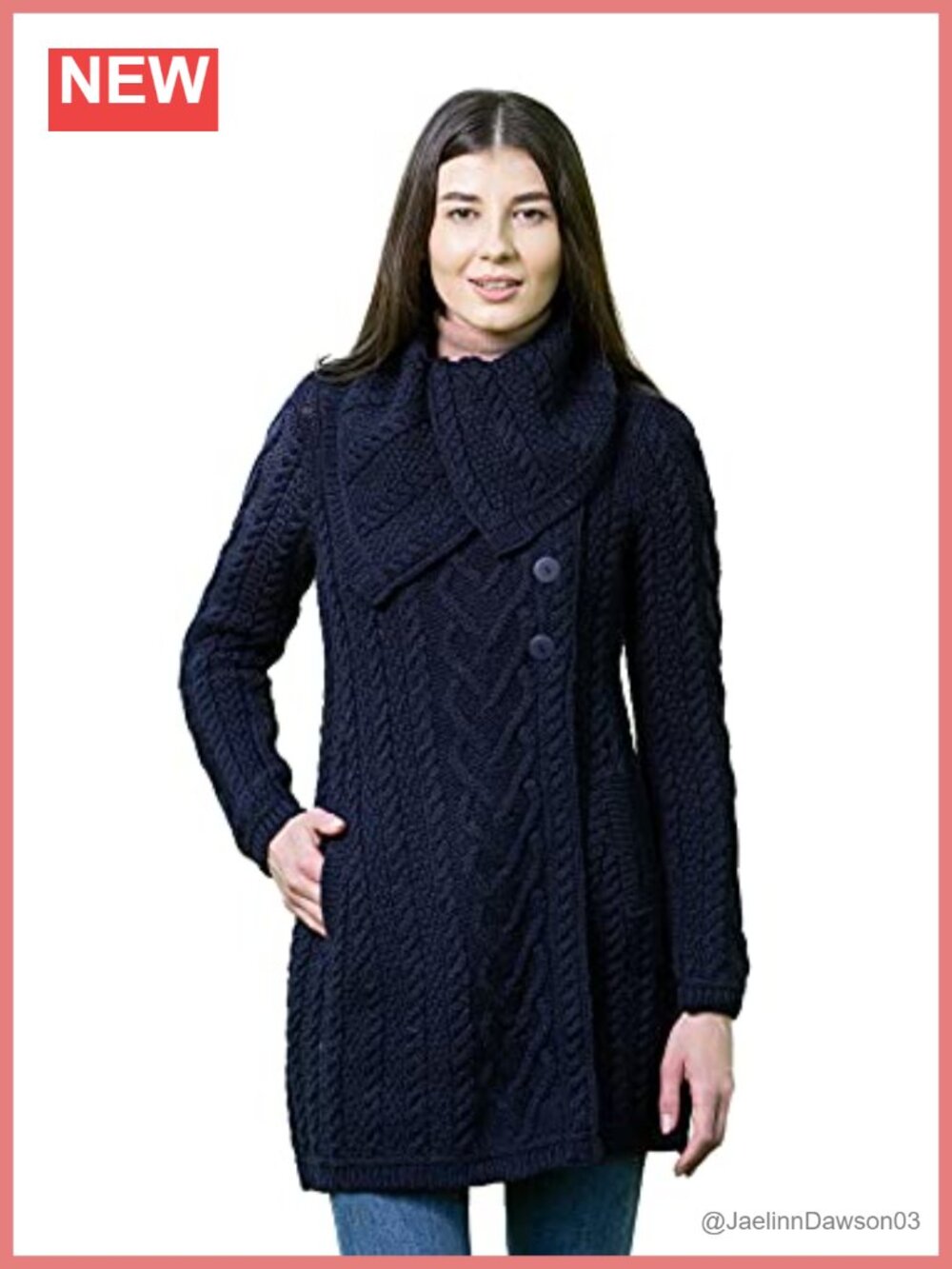 100% Merino Wool Cable Knit Long Cardigan Coatigan with Pockets